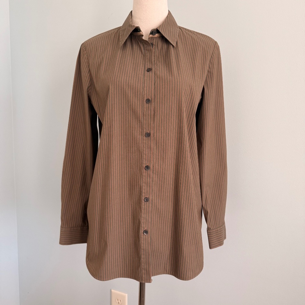 Lafayette 148 New York Long Sleeve Striped Blouse Shirt Size M